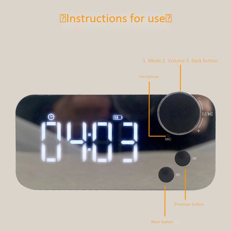 Bedside Bluetooth Speaker Mirror Alarm Clock Wireless Bluetooth Speaker Wireless Bluetooth Radio Speaker