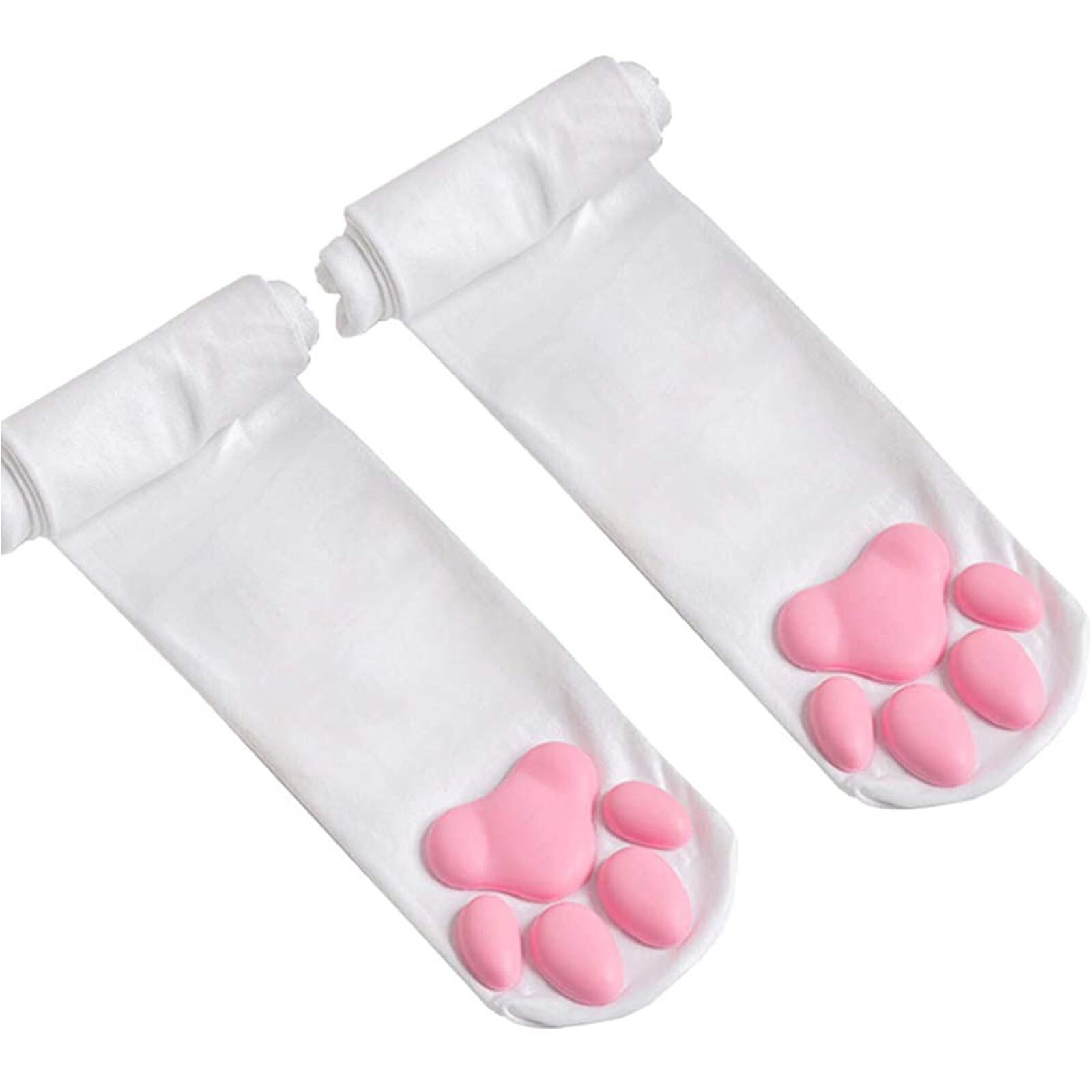 Ladies Latest Cat Paw Socks Kawai 3D Cat Paw Toe Bean Cute Lolita Paws Game Cat Paw Pad Thigh High Socks White Black: B