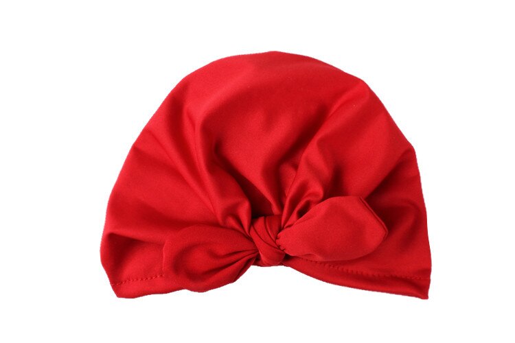 Cute Rabbit Ears Indian Hat Unisex Solid Cotton Hats Cap Baby Girls Kids Knot Turban Hair Headwrap Accessories for Children: red