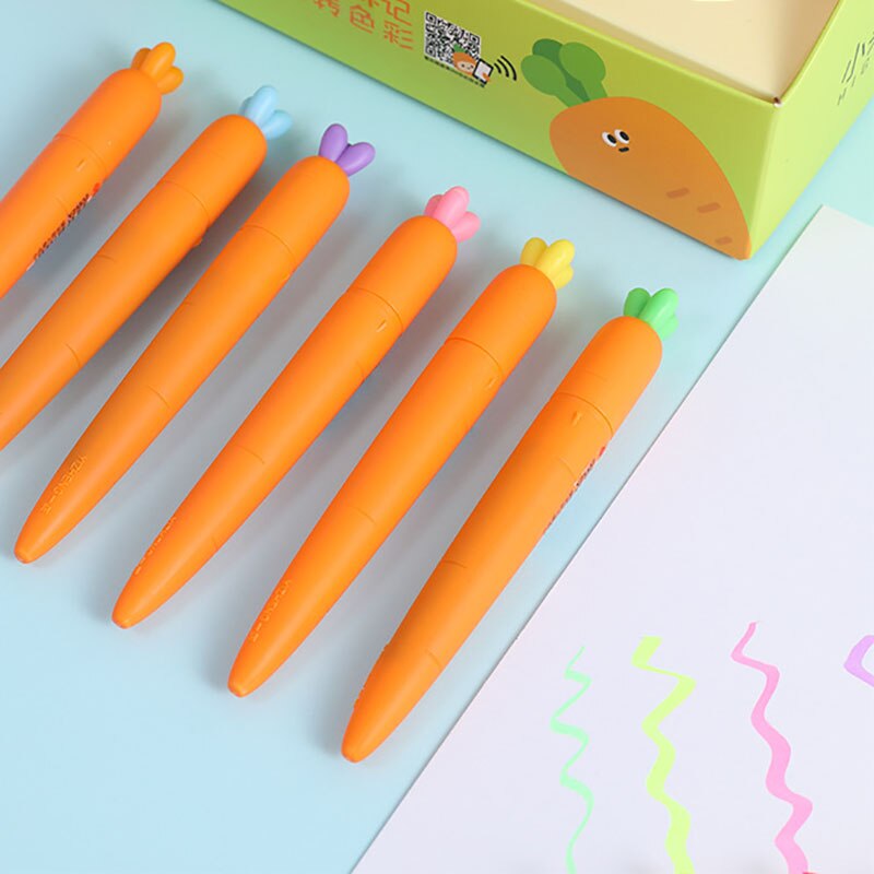 6pc/lot Big Head Carrot 6Color Highlighter Set Cartoon Student Mini Highlighter Pen Radish Head Highlighter Stationery