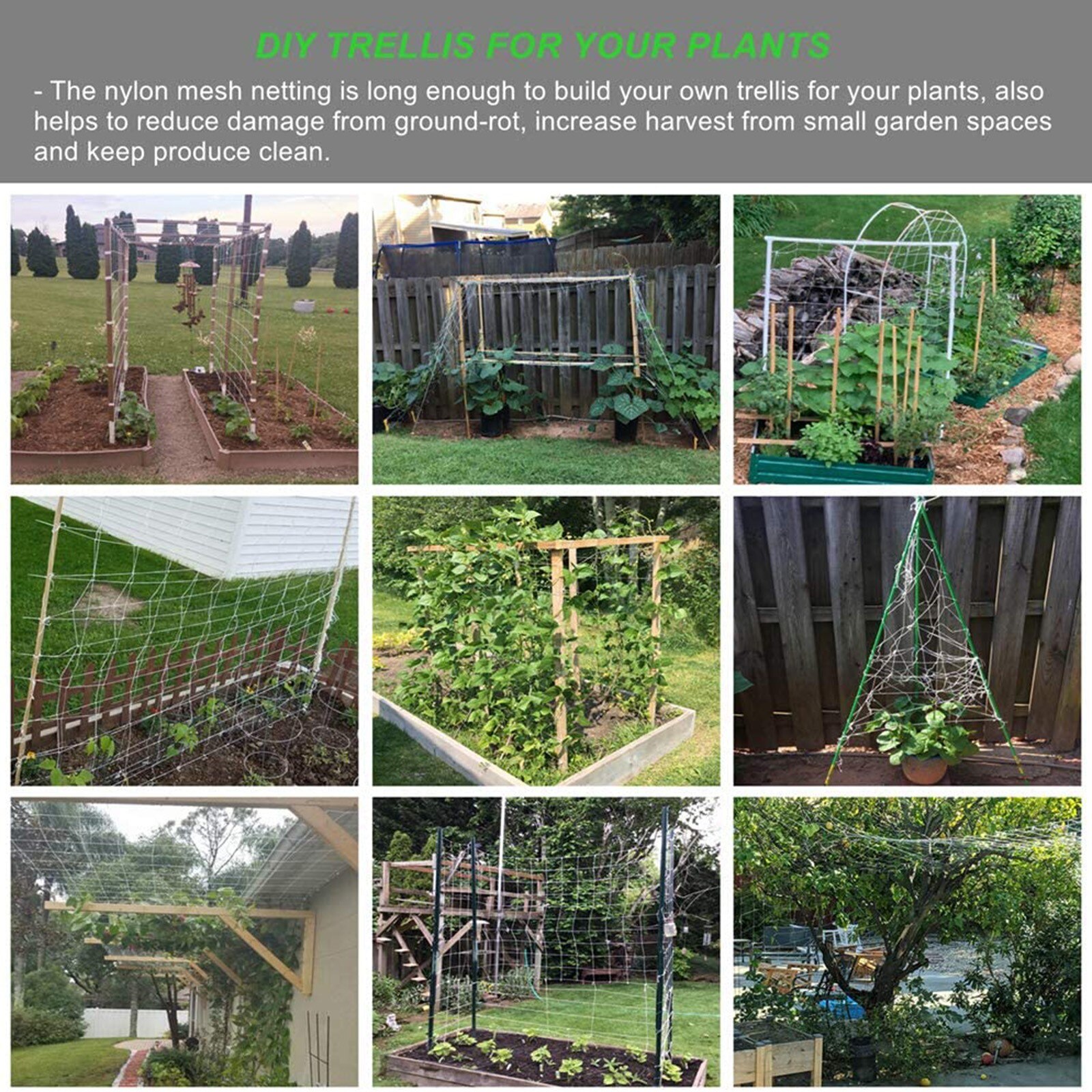 5 x 30ft Plant Trellis Netting Heavy-Duty Polyester Plant Support Vine Climbing Hydroponics Garden Net Accessories Multi Use#g30