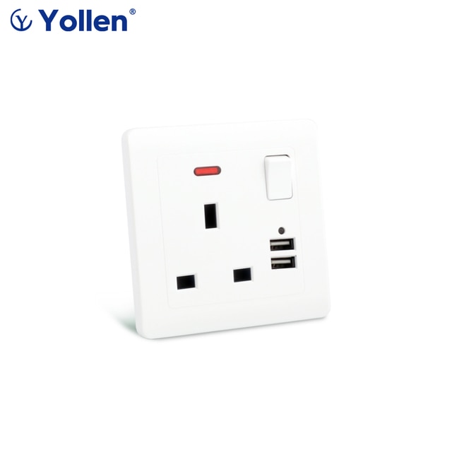 USB Power Socket, Many style Panel, Bedroom socket,AC110V-250V 13A Wall Embedded, Double usb Universal/UK/IN Standard Outlet: 1UK USB Switch