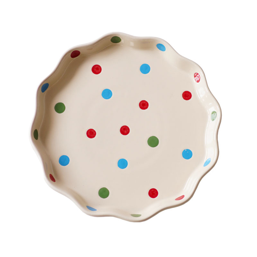 Porcelain Pie Pan, Round Pie Plate Baking Dish with Ruffled Edge Fruit Dessert Vegetable Plate Microwave Baking Plate: white