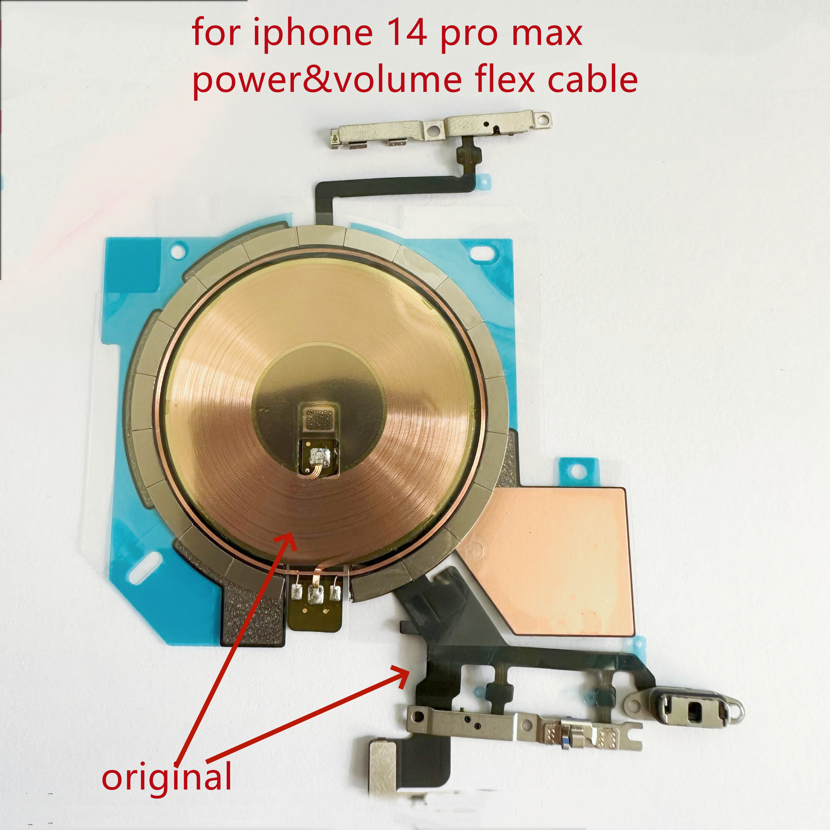 Alideao-Volume Flex Cable for iPhone 14 14 Plus 14 Pro 14 Pro Max Wireless Charging Chip NFC Coil with Volume Flex Cable 1Pcs: WHITE