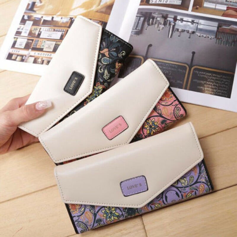 Womens Ladies Envelope Leather Wallet Card Button Clutch Purse Long Hand Bag