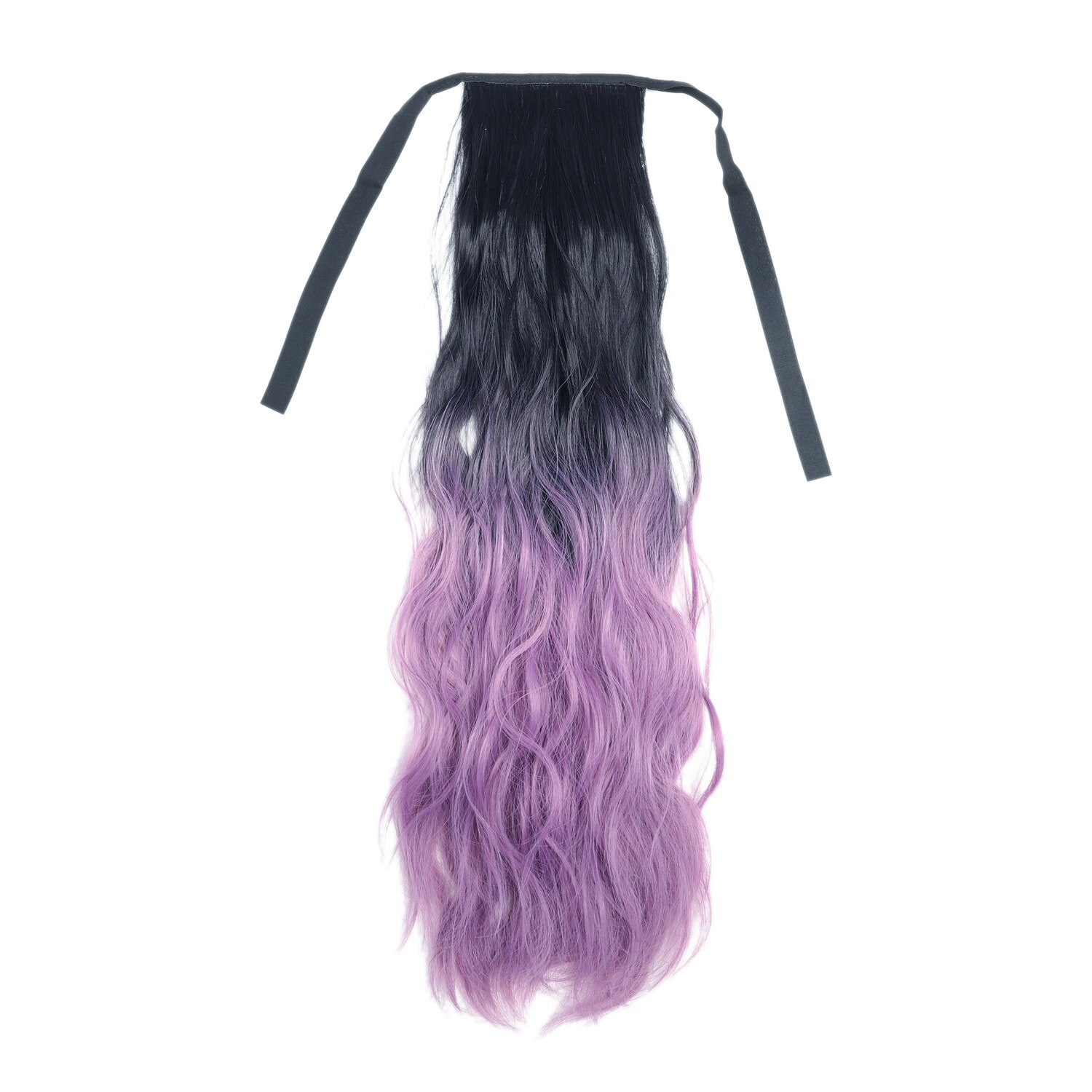 Ponytail Colorful Ombre Synthetic Ribbon Clip in Women Hair Extension Wavy Curly Hairpiece Pony Tail Blue Pink Purple Hairstyle: 2 Light Purple