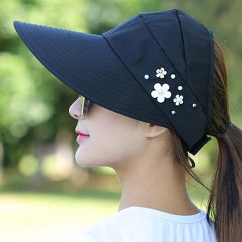 Dihope-sombreros para el sol y la playa para mujer, visera de perla empaquetable, sombrero con cabeza grande, gorro femenino de ala ancha, protección UV, novedad de verano