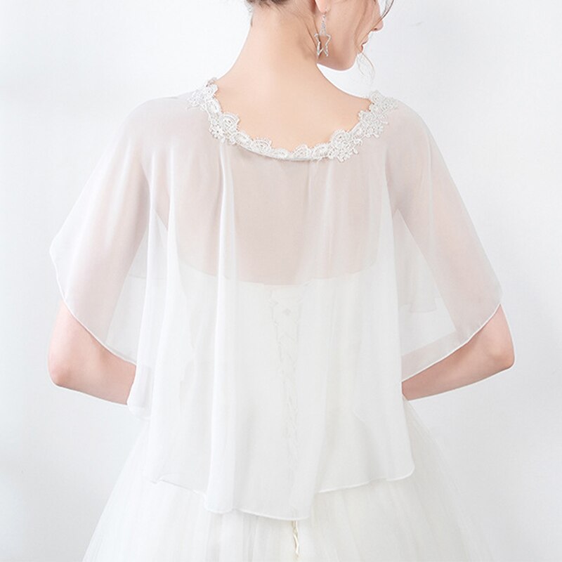 Cape en mousseline de soie pour femmes, châle doux et léger pour mariée, col rond, longue tenue de soirée