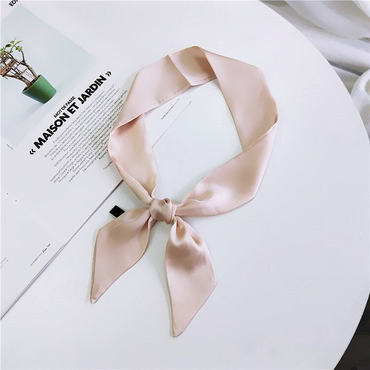 Foulard en soie pour femmes, belle écharpe à cou pour filles, beau , modèle solide, foulard à poignée, petit sac pour cheveux,: Laiteux Blanc