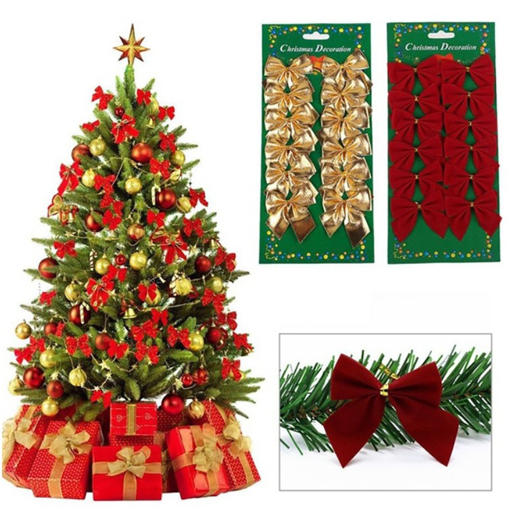 12 stk guld sølv rød julesløjfer julepynt træ dekoration bue knuder kugler noel år julepynt forsyninger