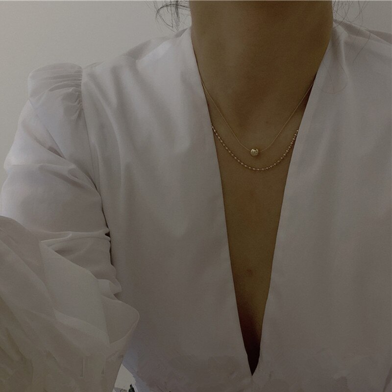 AOMU-collier pendentif rond à Double couche pour femmes, style coréen rétro, couleur or argent, bijoux de fête, ,