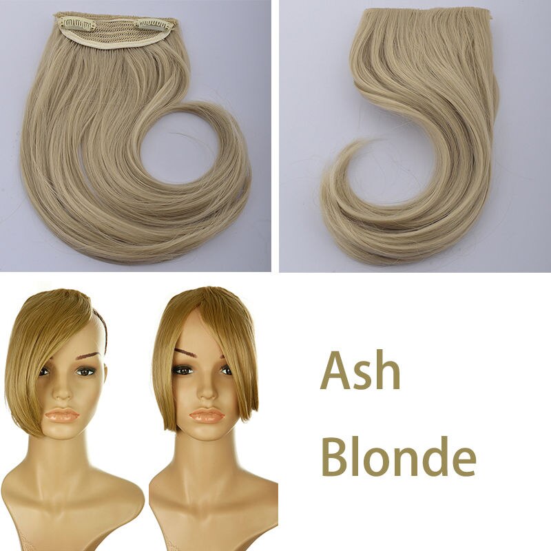 S-noilite-Extensión de cabello con flequillo para mujer, pieza de cabello Natural de sintética, largo, con Clip en el frente, flequillo lateral: ash blonde
