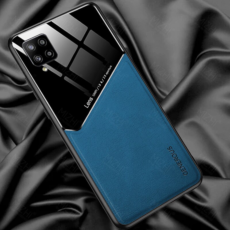 Para samsung a12 cuero caso De Teléfono magnético para samsung galaxy a12 12 a125f samsun galax Cámara cubierta de protección de coque: for samsung a12 / blue