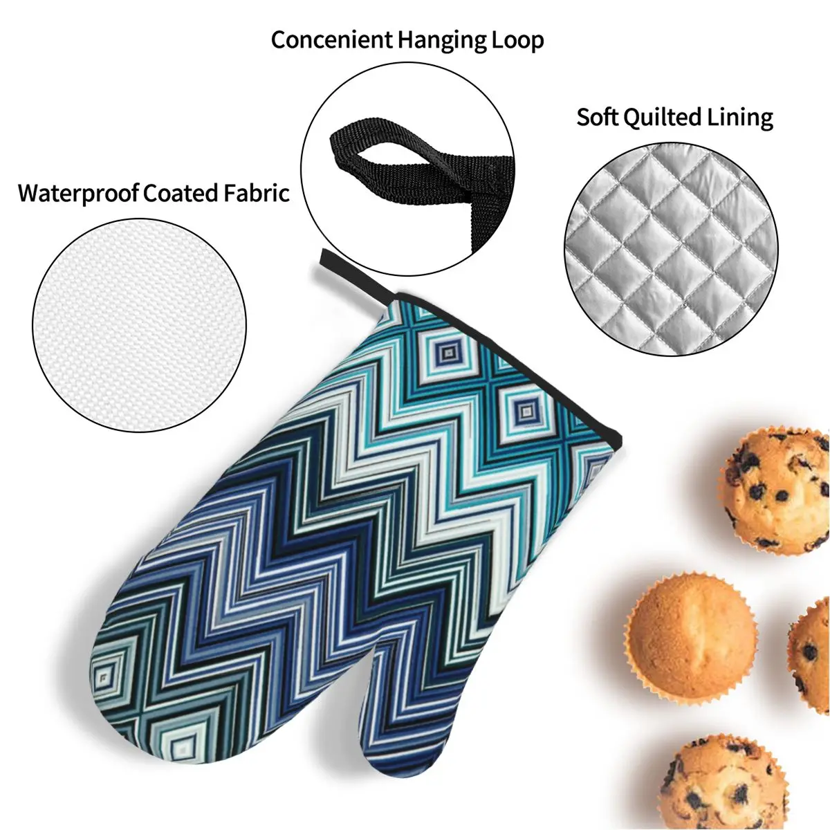 ZigZag Oven Mitts and Pot Holders 4pcs Set for Baking Cooking Non-Slip Heat Resistant Geometric BBQ Kitchen Gloves Potholders
