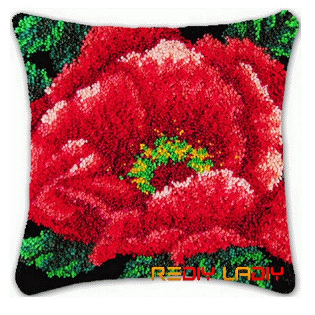 Latch Hook Cushion Poppy & Roses Pillow Case Crochet Crafts Acrylic Yarn for Embroidery Sofa Bed Cushion Cover Home Decoration: BZ461