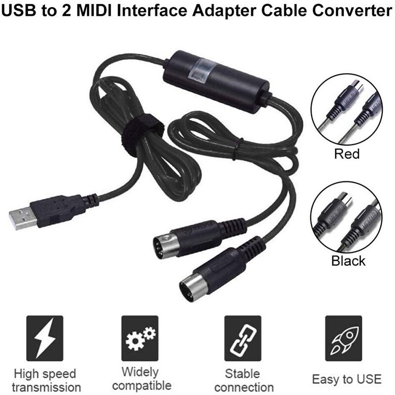 Electric Piano Drum USB to 2 MIDI Interface Adapter Cable Converter for PC Music Keyboard Synth Adapter Windows iOS 2 Meters