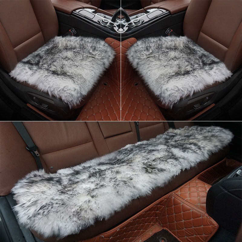 ROWNFUR Bont Schapenvacht Stoelhoezen Warm Universal Auto Stoelhoezen Interieur Beschermende Zitkussen Auto Cover Matten