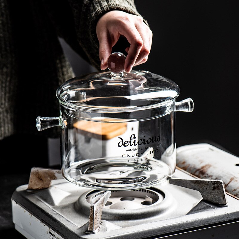 Pentola per zuppa di cottura in vetro con coperchio impostato di pentole da cucina giapponese padella antiaderente pentola calda resistente al calore per uso domestico trasparente