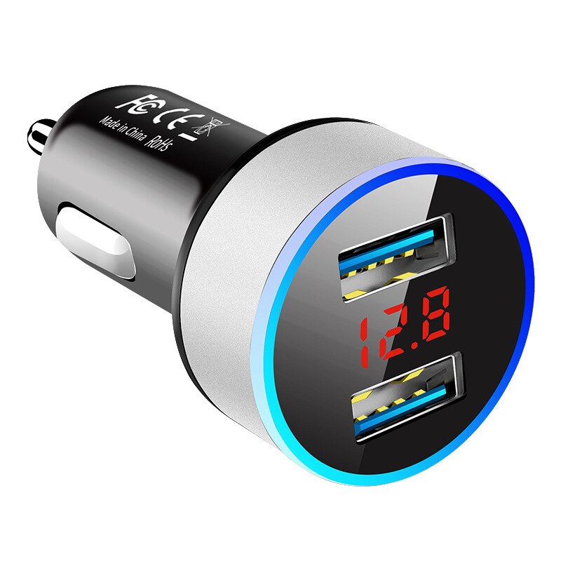Ładowarka samochodowa do zapalniczki samochodowej Adapter USB do smartfona Ładowarka do telefonu komórkowego Podwójny wyświetlacz cyfrowy USB Woltomierz Szybkie ładowanie: Il