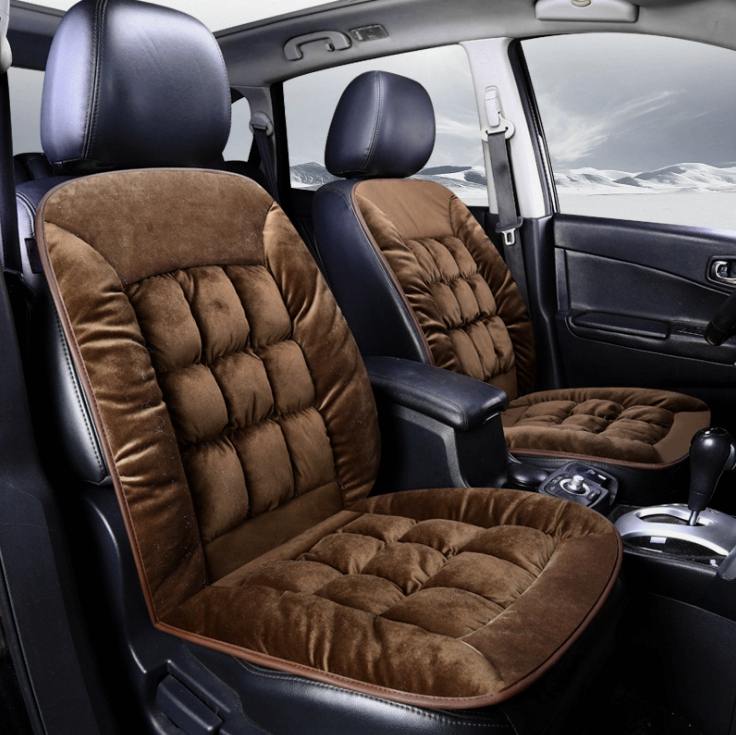 Housse de siège avant de voiture en peluche 2 pièces 4 couleurs universel tissu noir fourrure accessoires intérieurs coussin style hiver housse de siège: 1Pcs Brown