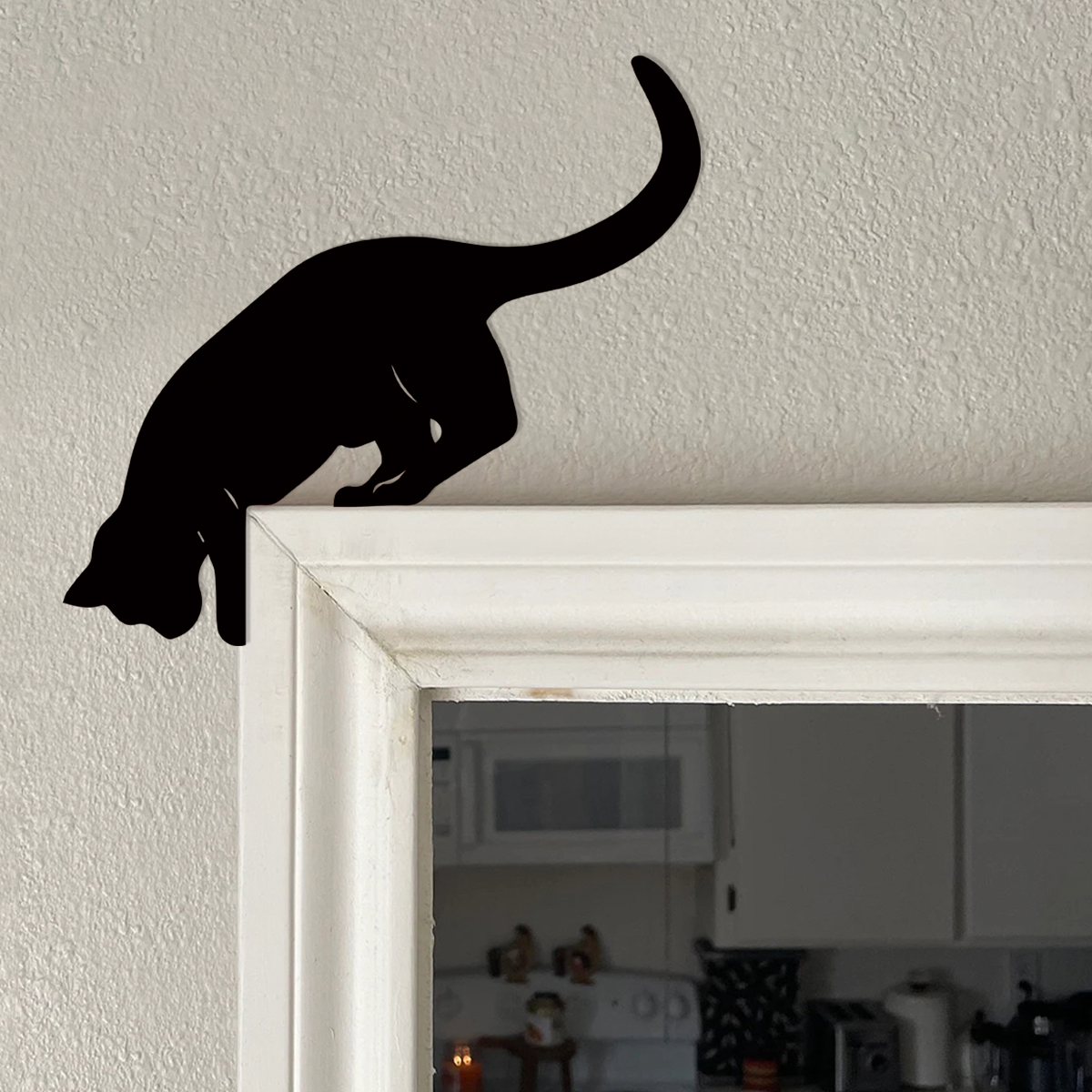 Kat kijkt naar beneden Deur Topper Decoratie – Houten boven deur, Lintel en borden BIdeal voor keukenorganisatie, rustiek huisdecor