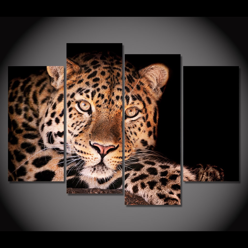 Moderne Stijl Leopard Spotted Animal Hd Gedrukt 4 Stuks Canvas Schilderij Posters En Prints Muur Foto 'S Voor Woonkamer Decor