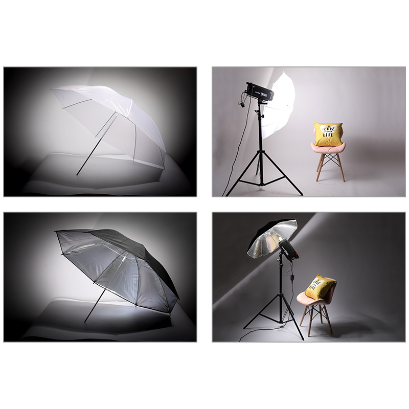 Ombrello riflettente Photo Studio Set 33 &#39;84 cm argento bianco ombrello a luce soffusa + doppio uso 4 pezzi accessori fotografici