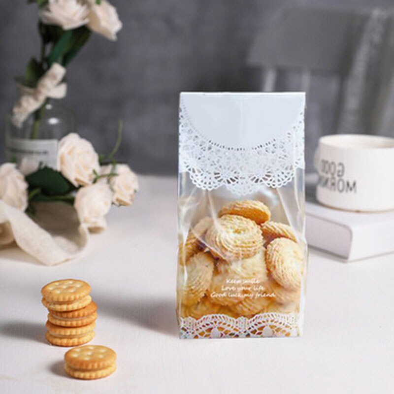 50Pcs Zelf Stand Houder Cookie Biscuit Zak Huwelijkscadeau Snoep Koekjes Hand Made Diy Kerst Plastic Verpakking Zakken