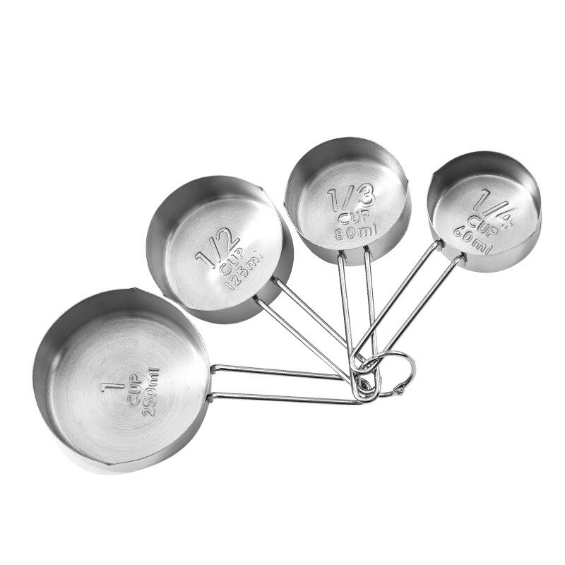 Stainless Steel Measuring Spoons Cups Set Baking Tea Coffee Spoon Flour Liquid Measuring Tool Cooking Kitchen Accessories Gadget: 4pcs Large Silver