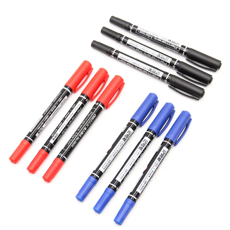 3pcs blue red black marker pen Dry fast bold & fine point pens for CD fabric wood Office School supplies F537