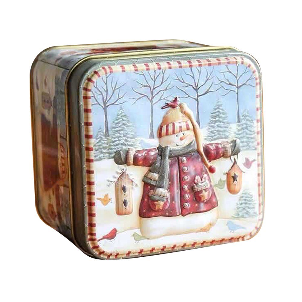 Krykke juletincandy kasse blik opbevaringskasse lille rektangulær julejernkasse: Snemand i bomuld