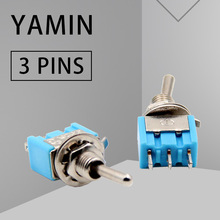 P55 Mini toggle switch ON Blue rocker switch 2 position 3 pins 2 way lever switch 6mm Long Flat handle 2A/250V 6A/125V