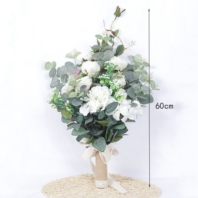 SESTHFAR Weiß Grün Pfingstrosen Rose Hochzeit Strauß Boho Künstliche Brautjungfern Hält Blumen Braut Eukalyptus Hand Strauß: Weiß-lang
