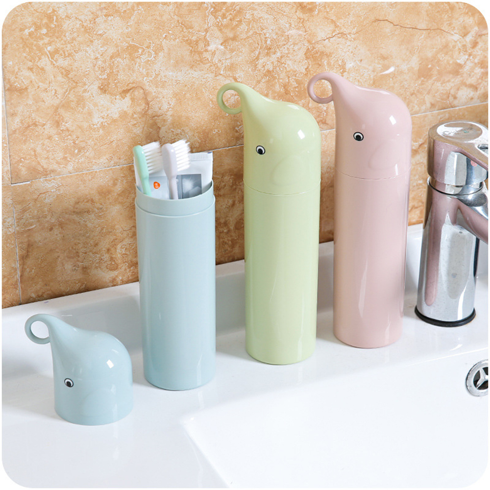 Cute Elephant Portable Toothbrush Storage Box Travel Set Toothpaste Protect Holder Case Traveling Bathroom Tumblers