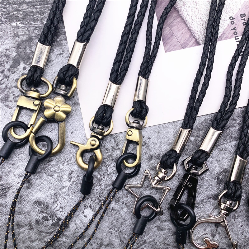 Cordón de cuero PU cuerda trenzada hebilla redonda de cobre antiguo excelente correa para llaves Tarjeta de Identificación pase gimnasio USB Cordón de teléfono móvil