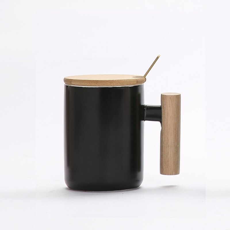 400ml trehåndtak farget glasur keramisk krus, moring krus med lokk, melk kaffe te unike porselenskopper drinkware: 06