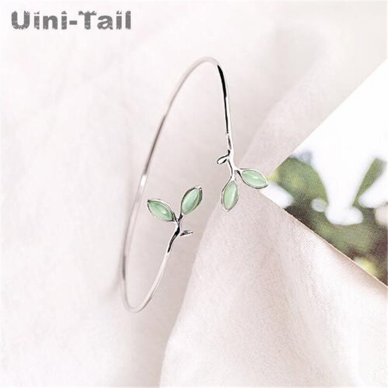 Uini-Staart 925 Tibetaans Zilver Kleine Verse Opaal Blad Armbanden Simple Mode Trend Wilde Armband GN327