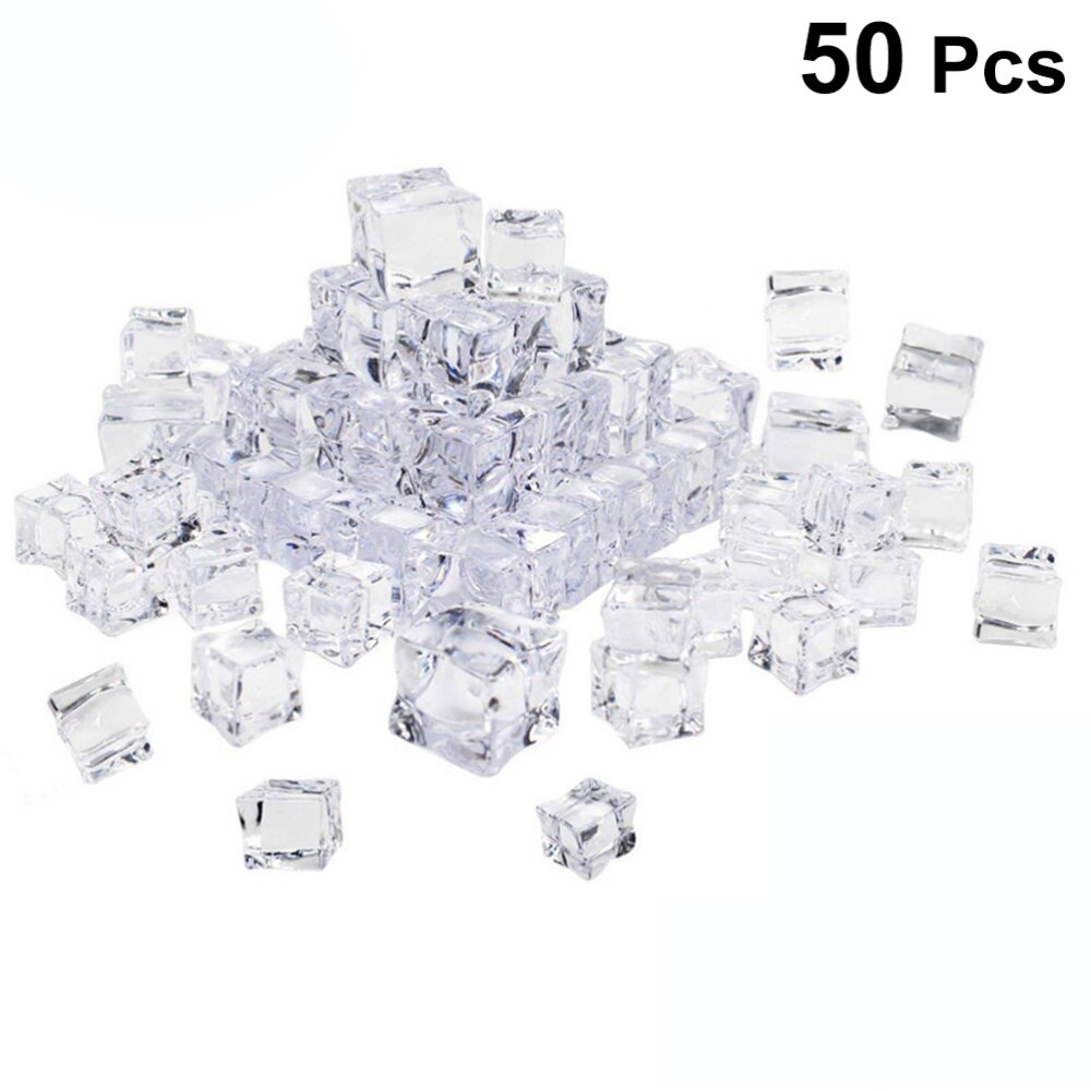 50Pcs 20Mm Cube Vierkante Vorm Glas Glans Ijsblokjes Nep Kunstmatige Acryl Ijsblokjes Crystal Clear Fotografie Props keuken De: As Shown