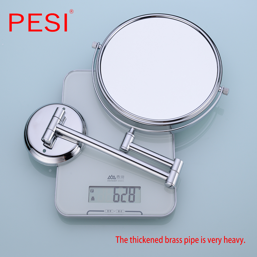 Brass Bath Mirror 1X/3X Magnification Wall Mounted Adjustable Makeup Mirror Dual Arm Extend 2-Face Bathroom Mirror, Chrome.