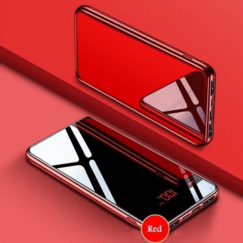 30000 mAh batterie externe Portable chargeur de téléphone Portable LCD plein écran miroir Powerbank pour Smartphones batterie externe appauvrbank: Rouge