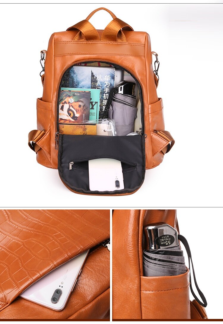 Anti-theft women Backpacks big capacity PU leather School Bags For Girls Crocodile Female Shoulder Bag Travel Backpack Daypack