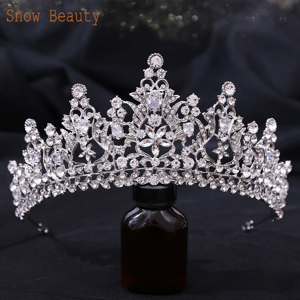 A213 Zirkoon Bruiloft Ronde Crown Luxe Diadeem Hoofdband Rhinestone Hoofddeksel Bridal Hoofddeksels Koning Tiara Prinses Haar Jewerly: Champagne goud