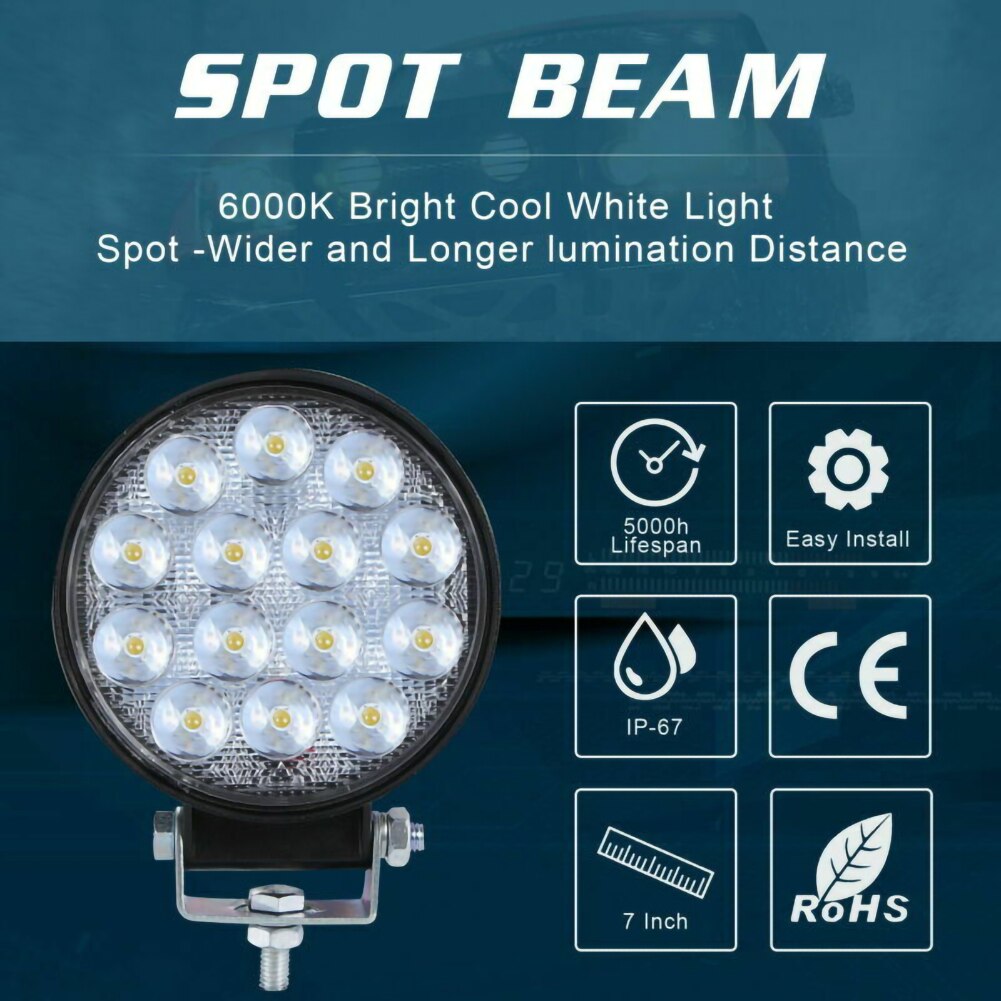 2pc pyöreä 140w led työvalo spottivalaisin offroad truck traktori vene suv ute 12/24v 9000lm 6000k ajovalo autotarvikkeet