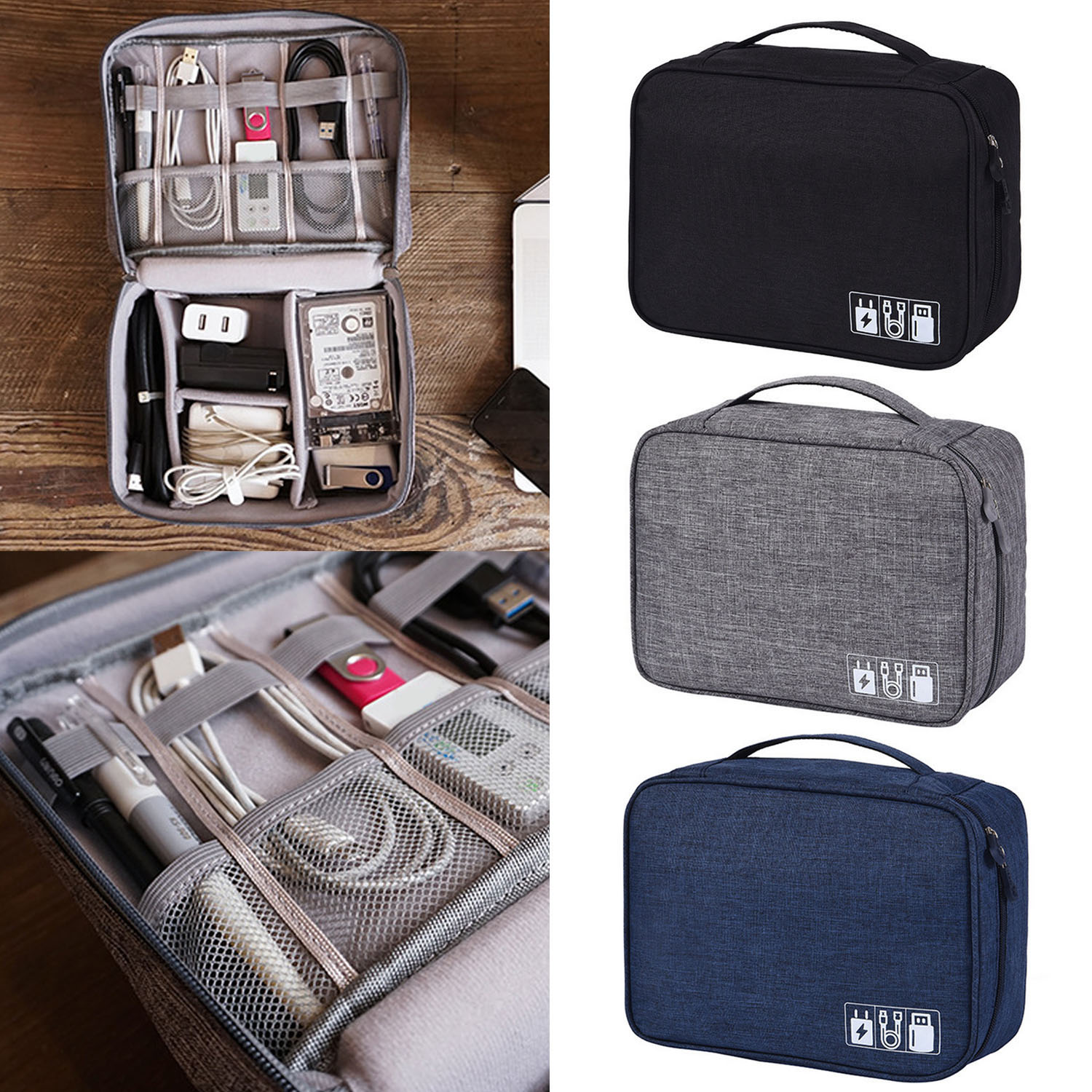 Besegad Waterproof Electronic Organizer Bag Travel Data Cable Storage Bag For Digital USB Gadget Hard Drive Case Cosmetic Makeup