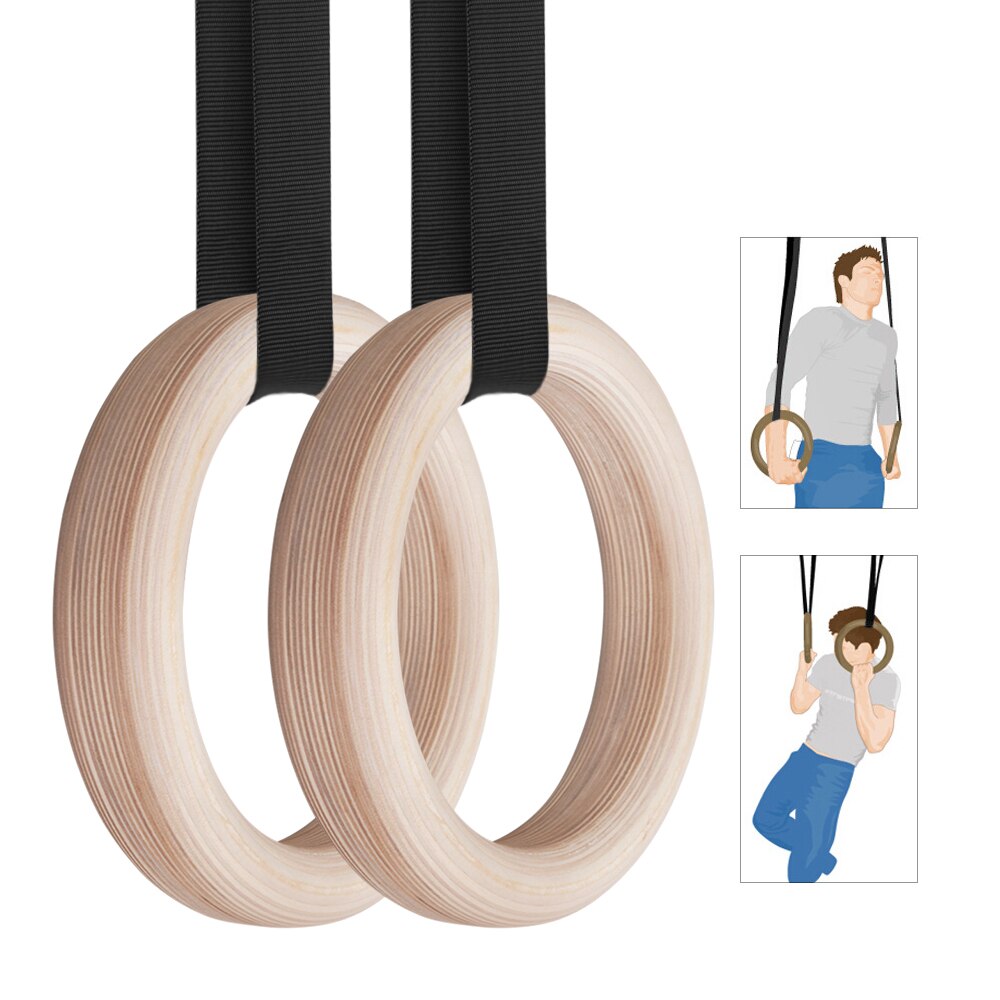 Gymnastikringar i trä 28mm/32 mm gymringar med 4.5m justerbara långa remmar fitness kroppsstyrka muskelträning för hemmagym
