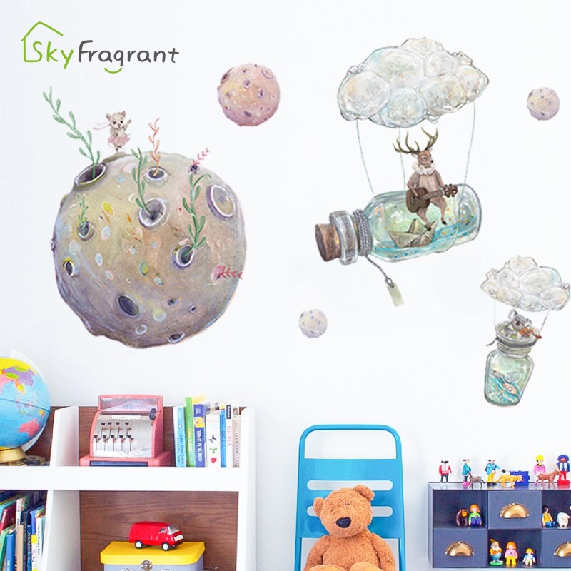 Planeta , decoración de habitación de niños, pegatinas de animales de dibujos animados para pared, pegatina infantil para dormitorio de bebé, autoadhesiva para decoración del hogar