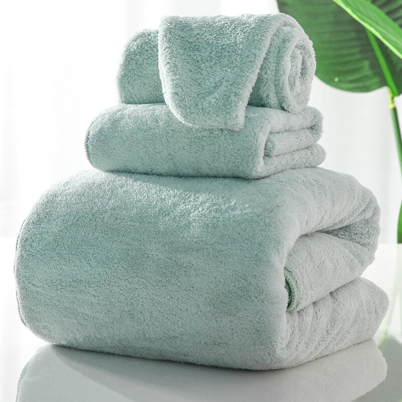 Juego de toallas de baño para adultos 140x70cm Toalla de baño, toalla facial de 32x70cm y gorro de pelo seco un conjunto de toallas suaves de microfibra súper absorbente: green