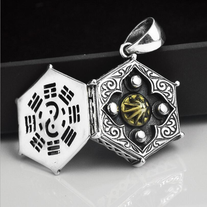 Handmade 925 Silver Taichi Pendant Neckalce 925 Sterling Fengshui Yinyang Bagua Pendant Necklace Good Luck Amulet: can open