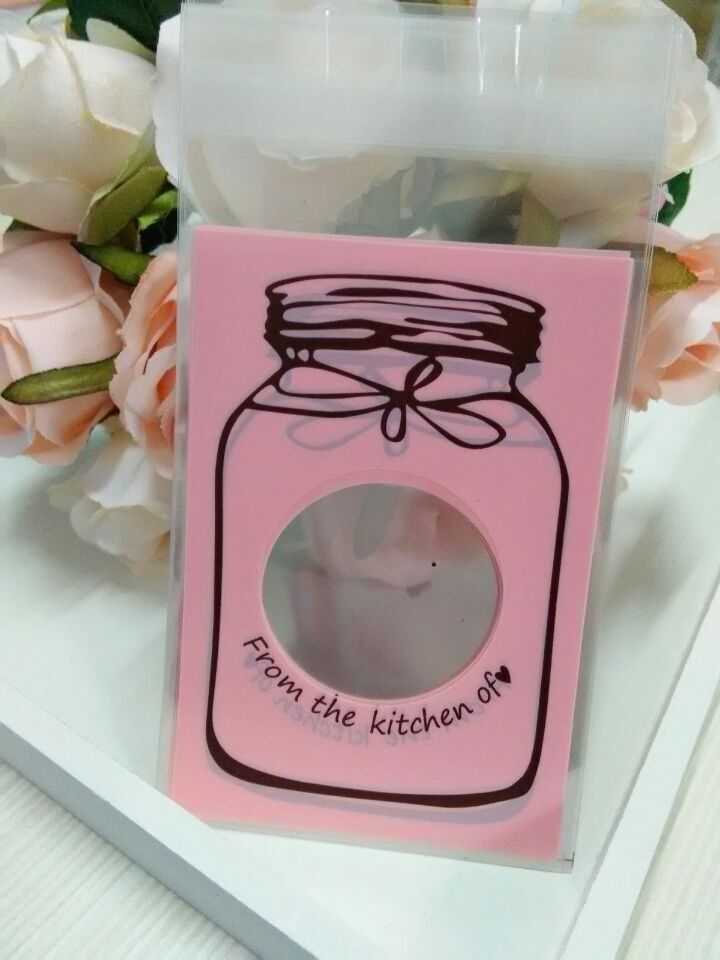100Pcs Cartoon Candy Cookie Koekjes Verpakking Zakken Bag Zelfklevende Plastic Zakken Bruiloft Verjaardag Feestartikelen: pink