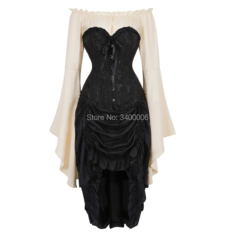 Corset 3 pièces, jupe, costume cosplay, gothique, bustier, grande taille, burlesque, vintage, basque, grande taille: 5XL